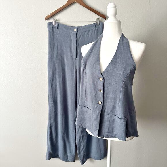 Free‎ People Take Me To Paris Low-Back Vest & Pants Set women’s size large - Picture 2 of 12